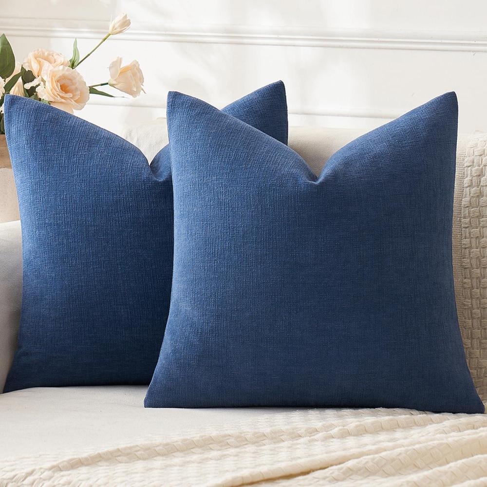 imageMIULEE Aqua Green Couch Pillow Covers 20x20 Inch Set of 2 Soft Chenille Decorative Square Throw Pillow Covers Farmhouse for Sofa Living Room BedNavy Blue