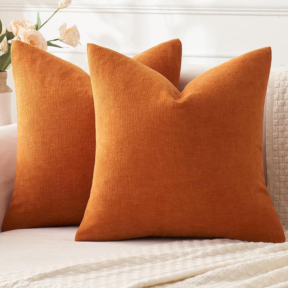 imageMIULEE Aqua Green Couch Pillow Covers 20x20 Inch Set of 2 Soft Chenille Decorative Square Throw Pillow Covers Farmhouse for Sofa Living Room BedOrange