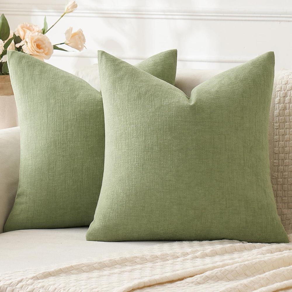 imageMIULEE Aqua Green Couch Pillow Covers 20x20 Inch Set of 2 Soft Chenille Decorative Square Throw Pillow Covers Farmhouse for Sofa Living Room BedSage Green