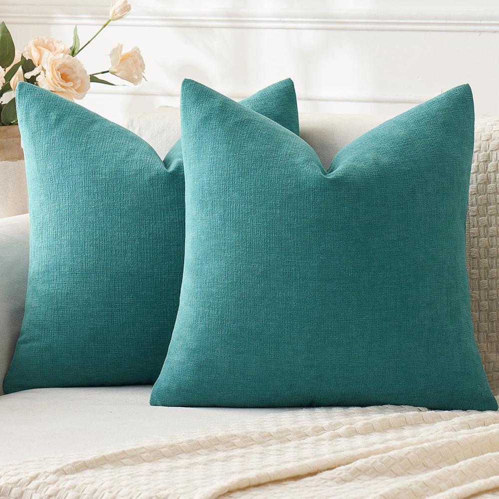imageMIULEE Aqua Green Couch Pillow Covers 20x20 Inch Set of 2 Soft Chenille Decorative Square Throw Pillow Covers Farmhouse for Sofa Living Room BedTeal