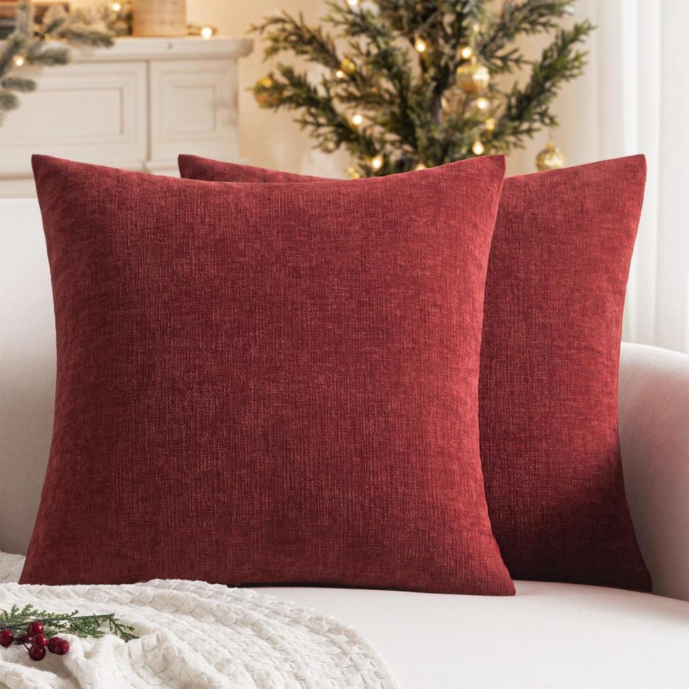 imageMIULEE Aqua Green Couch Pillow Covers 20x20 Inch Set of 2 Soft Chenille Decorative Square Throw Pillow Covers Farmhouse for Sofa Living Room BedWine Red