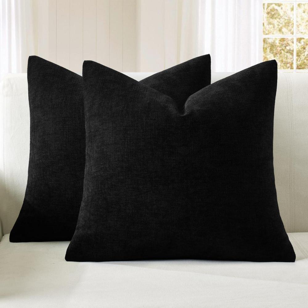 imageMIULEE Beige Couch Pillow Covers 18x18 Inch Set of 2 Soft Chenille Decorative Square Throw Pillow Covers Farmhouse for Sofa Living Room BedBlack