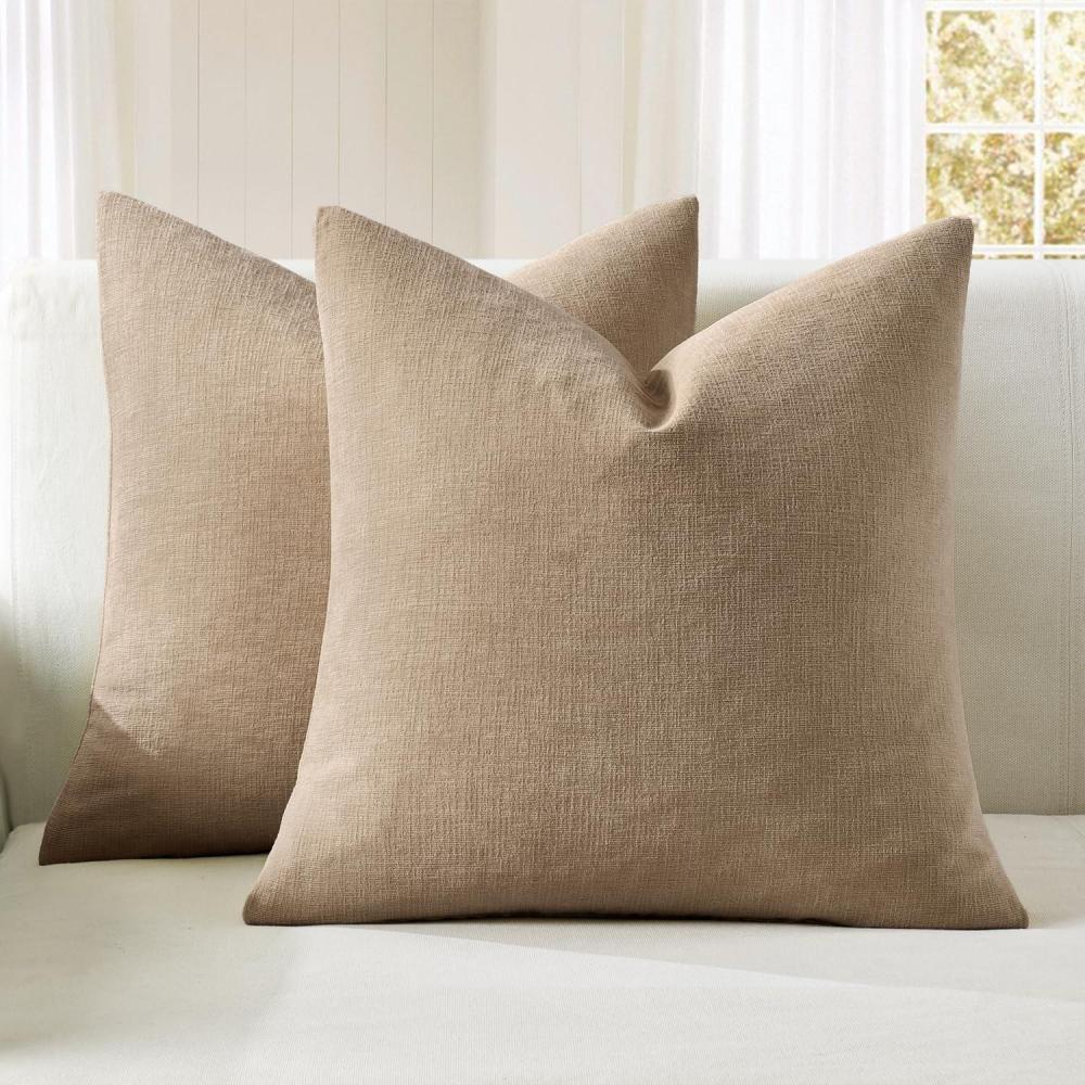 imageMIULEE Beige Couch Pillow Covers 18x18 Inch Set of 2 Soft Chenille Decorative Square Throw Pillow Covers Farmhouse for Sofa Living Room BedLight Brown