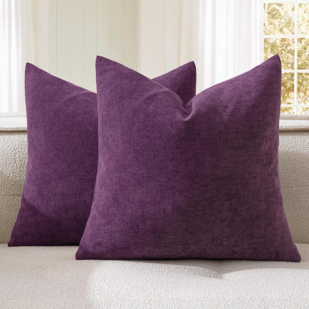 imageMIULEE Beige Couch Pillow Covers 18x18 Inch Set of 2 Soft Chenille Decorative Square Throw Pillow Covers Farmhouse for Sofa Living Room BedPlum Purple