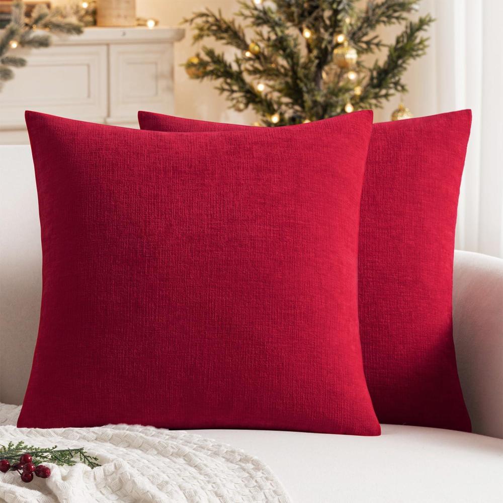 imageMIULEE Beige Couch Pillow Covers 18x18 Inch Set of 2 Soft Chenille Decorative Square Throw Pillow Covers Farmhouse for Sofa Living Room BedRed