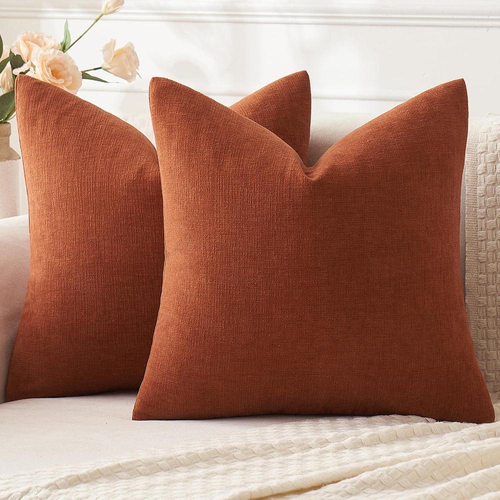 imageMIULEE Beige Couch Pillow Covers 18x18 Inch Set of 2 Soft Chenille Decorative Square Throw Pillow Covers Farmhouse for Sofa Living Room BedRust