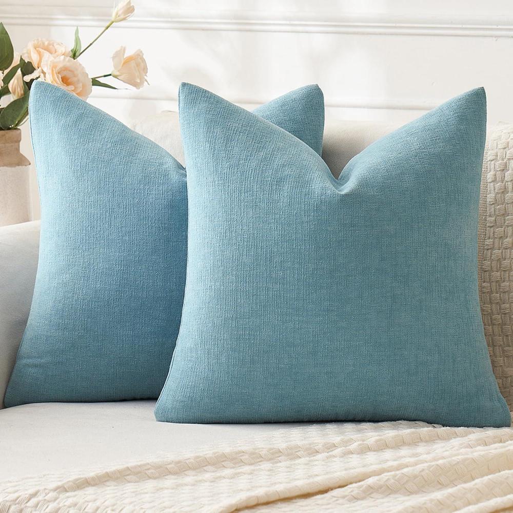 imageMIULEE Beige Couch Pillow Covers 18x18 Inch Set of 2 Soft Chenille Decorative Square Throw Pillow Covers Farmhouse for Sofa Living Room BedSmoke Blue