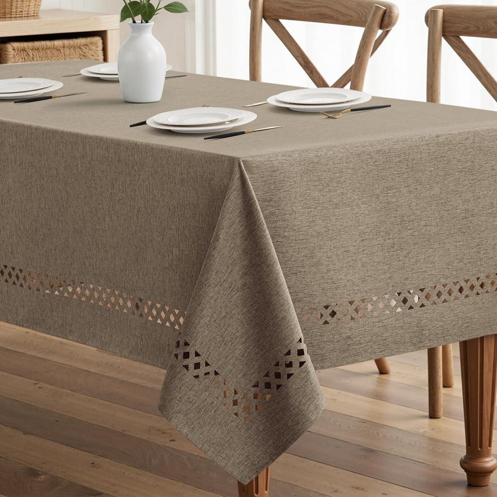 imageMIULEE Beige Rectangle Linen Polyester Tablecloth with Decorative Cutouts Waterproof Stain Resistant ampamp ShrinkProof Table Cloth 60x84 inch Farmhouse Style for Dining Wedding Party and Outdoor PicnicsKhaki