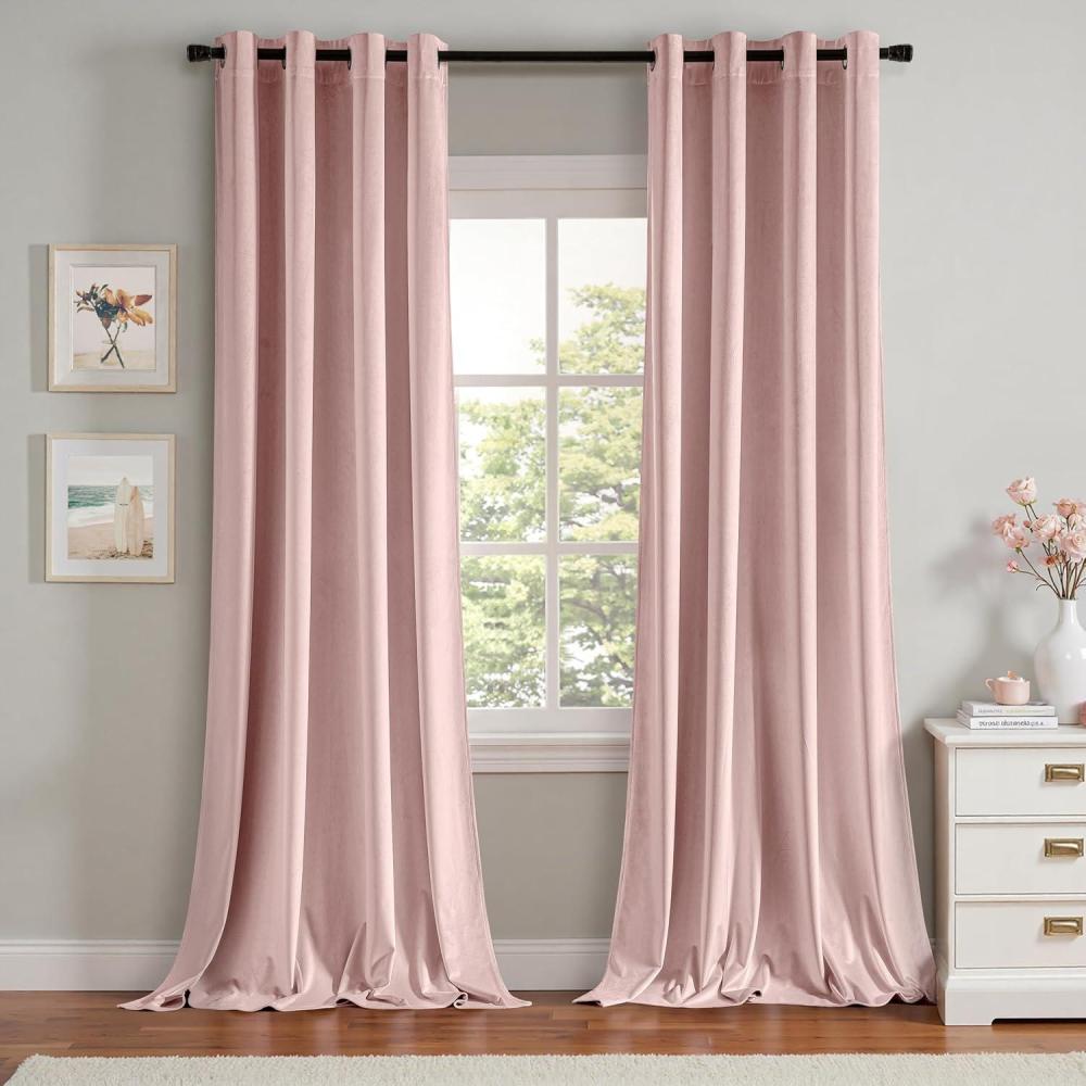 imageMIULEE Black Out Velvet Curtains 96 Inch Length for Room Darkening Long Blackout Curtains with Grommet Top for BedroomLiving Room Light Blocking Thermal Insulating Soundproof Set of 2 BlackBaby Pink