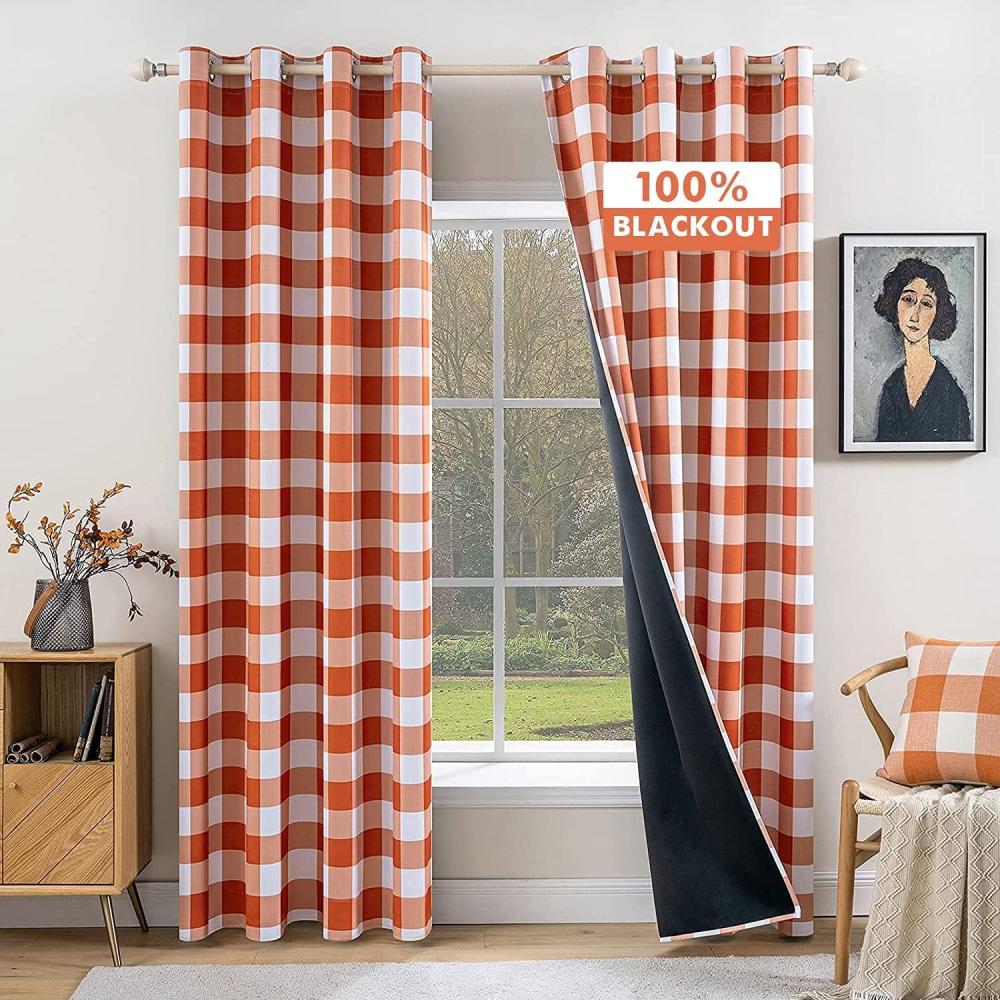 imageMIULEE Buffalo Plaid Blackout Curtains for Christmas 84 Inches Long Thermal Insulated Window Drapes with Printed Plaid for Living Room 2 Panels 52 Inch by 84 Inch Red and WhiteOrange and White