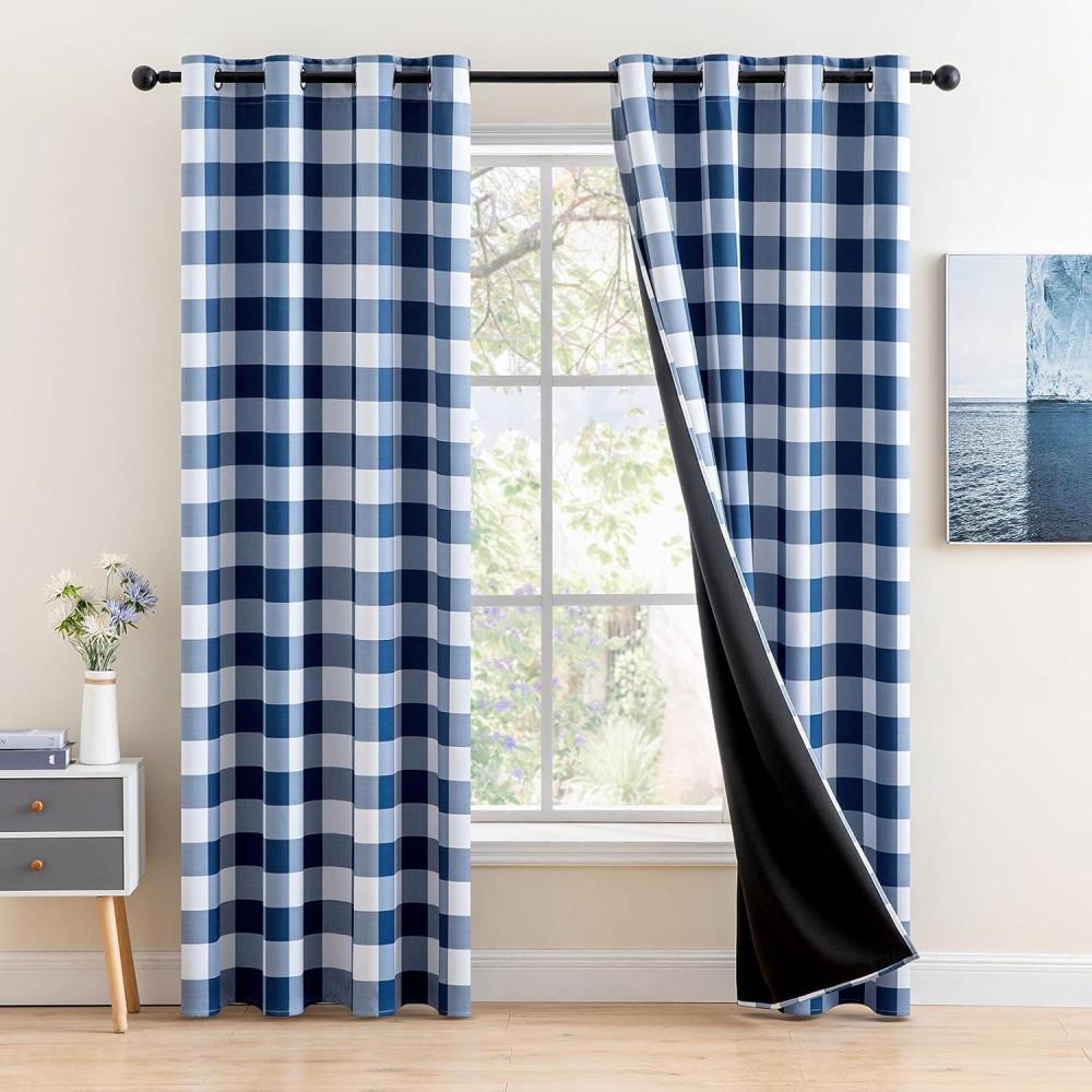 imageMIULEE Buffalo Plaid Blackout Curtains for Christmas 84 Inches Long Thermal Insulated Window Drapes with Printed Plaid for Living Room 2 Panels 52 Inch by 84 Inch Red and WhiteNavy and White