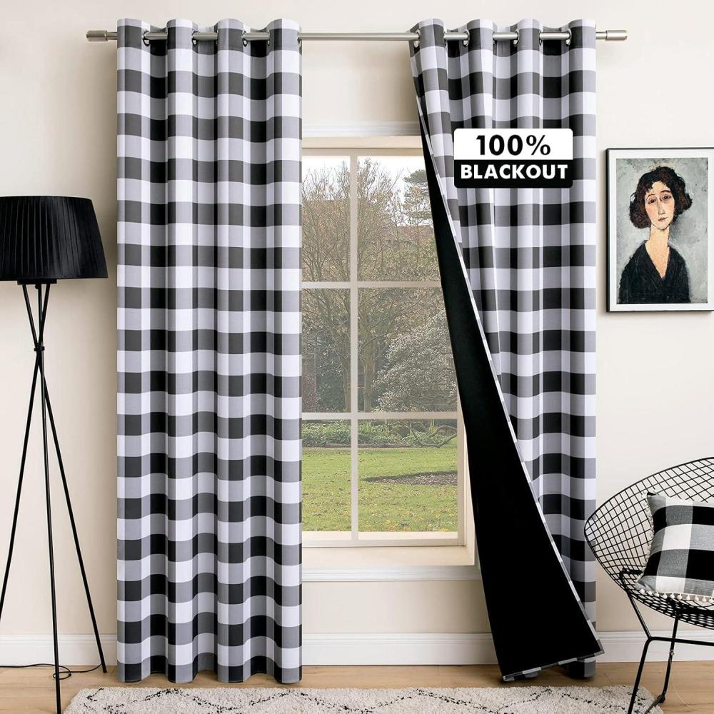 imageMIULEE Buffalo Plaid Blackout Curtains for Christmas 84 Inches Long Thermal Insulated Window Drapes with Printed Plaid for Living Room 2 Panels 52 Inch by 84 Inch Red and WhiteBlack and White