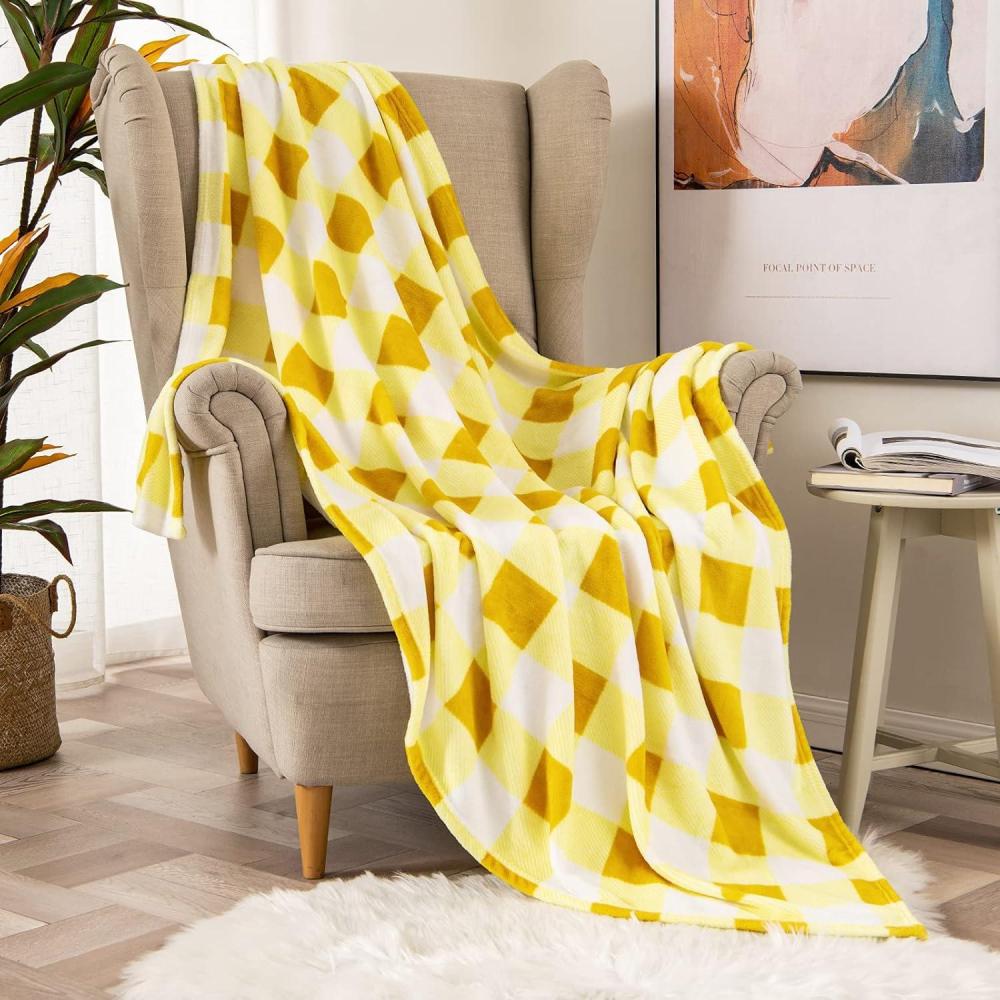 imageMIULEE Buffalo Plaid Throw Blanket for Sofa Couch Soft Check Fleece Throw Yellow White Checkered Decor Flannel Fuzzy Christmas Blanket for Bedding Fluffy Warm Cozy Plush Microfiber Size 50quot X 60quot