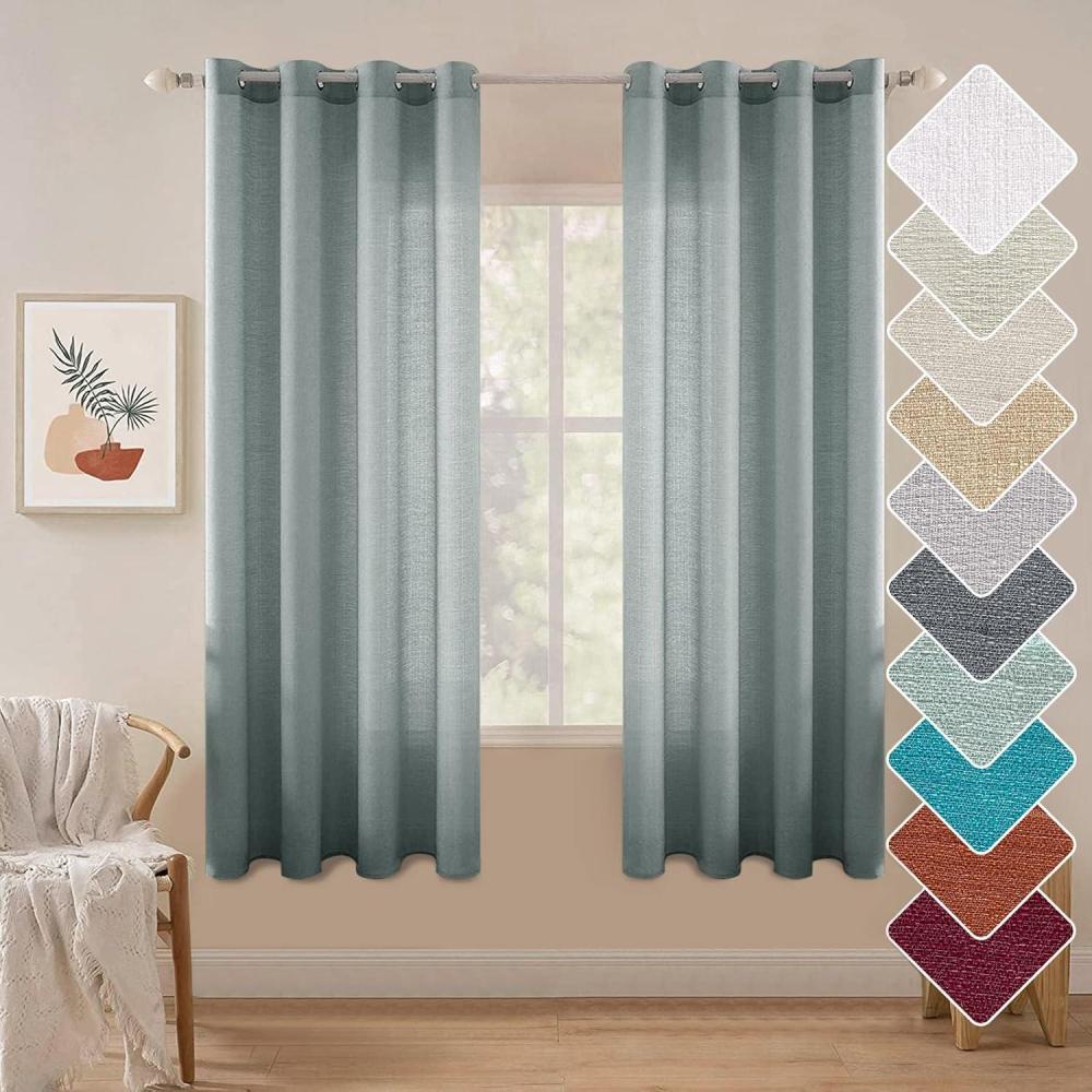 imageMIULEE Burgundy Red Faux Linen Textured Semi Sheer Curtains for Bedroom Living Room 84 Inches Length 2 Panels Set Grommet Light Filtering Privacy Curtains Drapes Room Christmas Decor Window TreatmentTeal Green