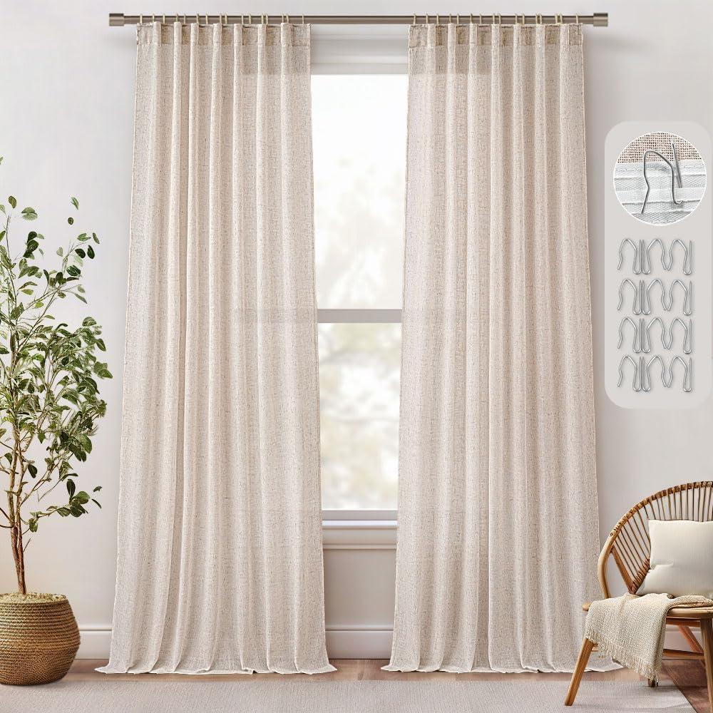 imageMIULEE Burgundy Red Linen Curtains 84 Inch Length 2 Panels for Bedroom Living Room Pinch Pleated Soft Thick Linen Textured Window Drapes with Hooks Semi Sheer Light Filtering Christmas DecorBirch