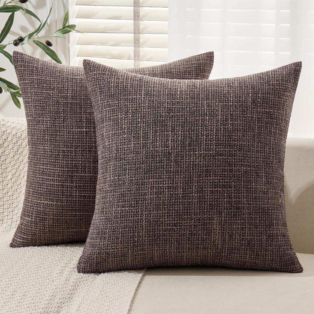 imageMIULEE Burlap Linen Christmas Throw Pillow Covers 18x18 Inch Set of 2 Dark Green Decorative Pillows Modern Farmhouse Cushion Covers for Outdoor Couch Sofa Bedroom Livingroom Home DecorDark Coffee