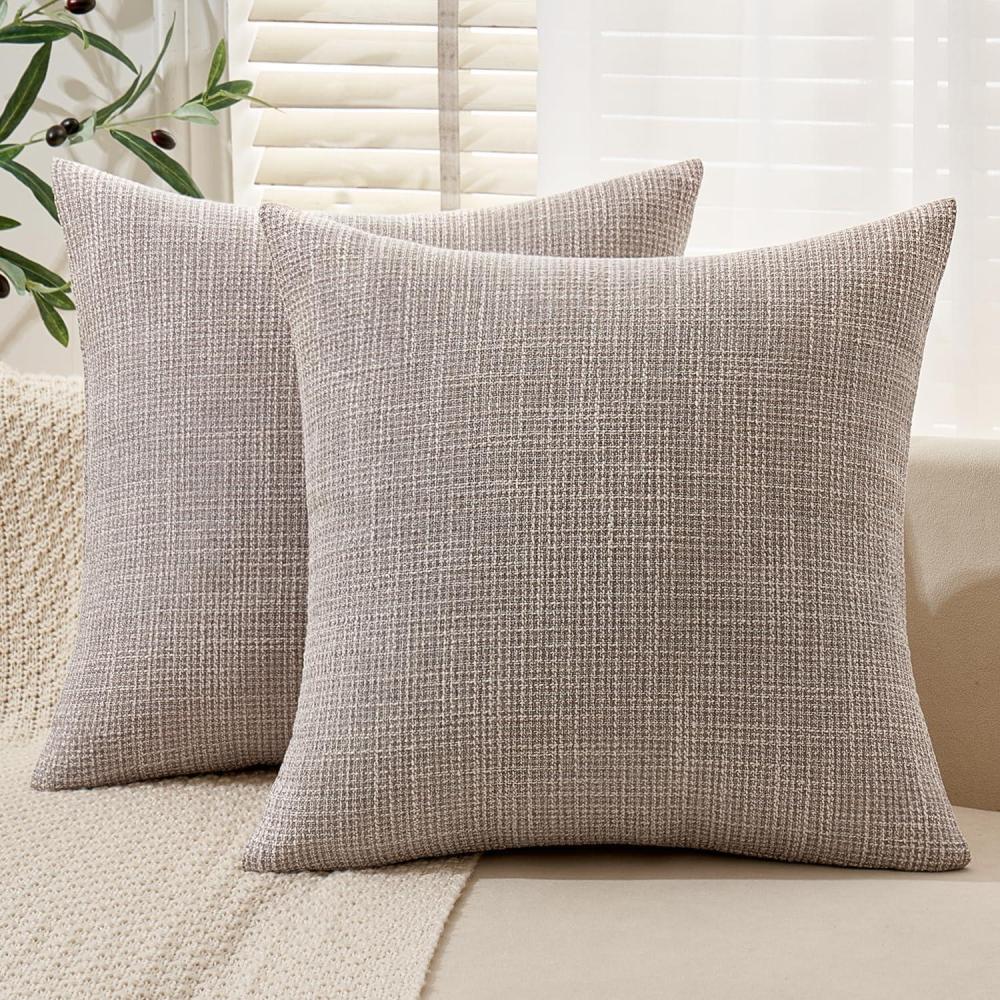 imageMIULEE Burlap Linen Christmas Throw Pillow Covers 18x18 Inch Set of 2 Dark Green Decorative Pillows Modern Farmhouse Cushion Covers for Outdoor Couch Sofa Bedroom Livingroom Home DecorKhaki