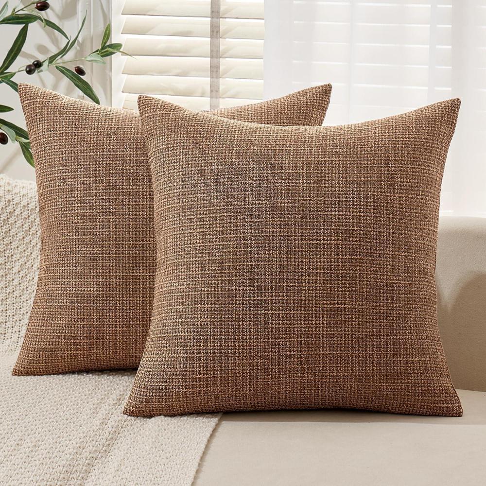 imageMIULEE Burlap Linen Christmas Throw Pillow Covers 18x18 Inch Set of 2 Dark Green Decorative Pillows Modern Farmhouse Cushion Covers for Outdoor Couch Sofa Bedroom Livingroom Home DecorBrown