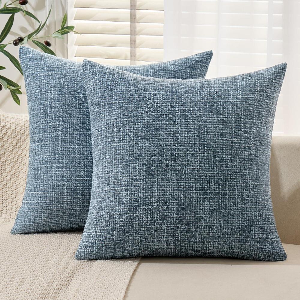 imageMIULEE Burlap Linen Christmas Throw Pillow Covers 18x18 Inch Set of 2 Dark Green Decorative Pillows Modern Farmhouse Cushion Covers for Outdoor Couch Sofa Bedroom Livingroom Home DecorBlue