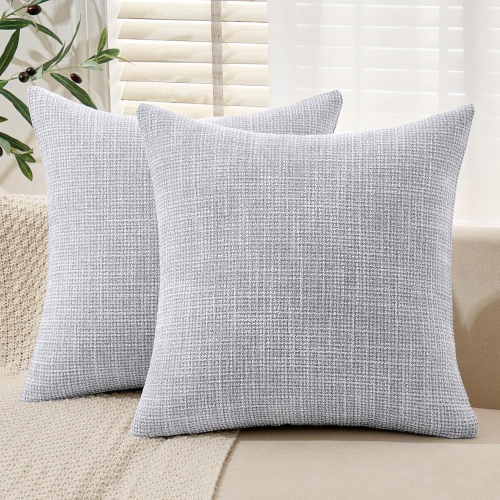 imageMIULEE Burlap Linen Christmas Throw Pillow Covers 18x18 Inch Set of 2 Dark Green Decorative Pillows Modern Farmhouse Cushion Covers for Outdoor Couch Sofa Bedroom Livingroom Home DecorBlue Grey