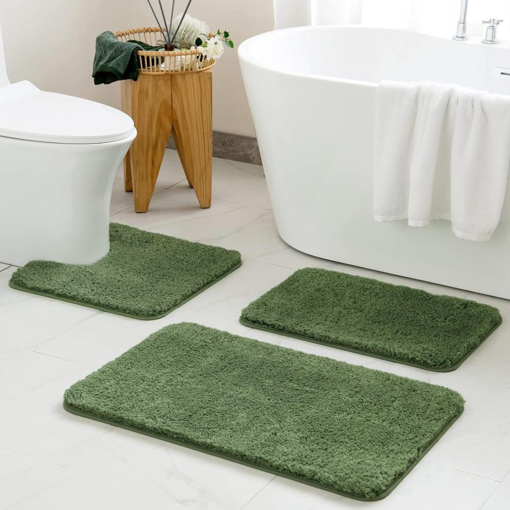 imageMIULEE Burnt Orange Bathroom Rugs Sets 3 Piece Including U Shaped Toilet Rug Soft Absorbent Bath Mats Set with Non Slip Rubber Backside Machine Washable 20quotx30quot16quotx24quotU 20quotx24quotMoss Green