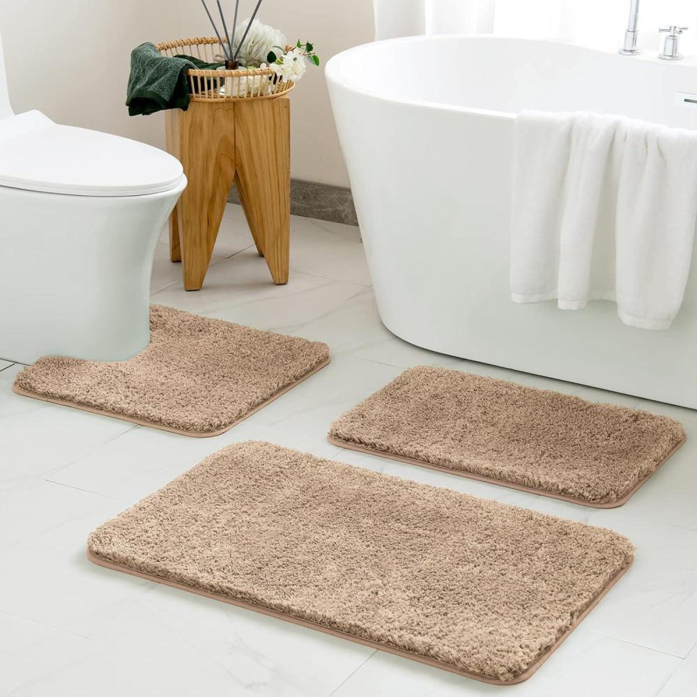 imageMIULEE Burnt Orange Bathroom Rugs Sets 3 Piece Including U Shaped Toilet Rug Soft Absorbent Bath Mats Set with Non Slip Rubber Backside Machine Washable 20quotx30quot16quotx24quotU 20quotx24quotTan