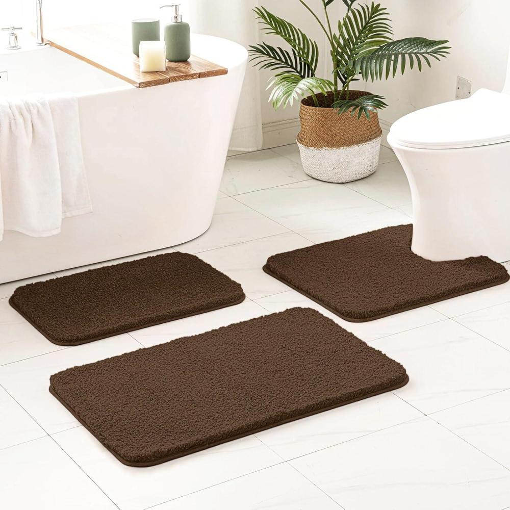 imageMIULEE Burnt Orange Bathroom Rugs Sets 3 Piece Including U Shaped Toilet Rug Soft Absorbent Bath Mats Set with Non Slip Rubber Backside Machine Washable 20quotx30quot16quotx24quotU 20quotx24quotBrown