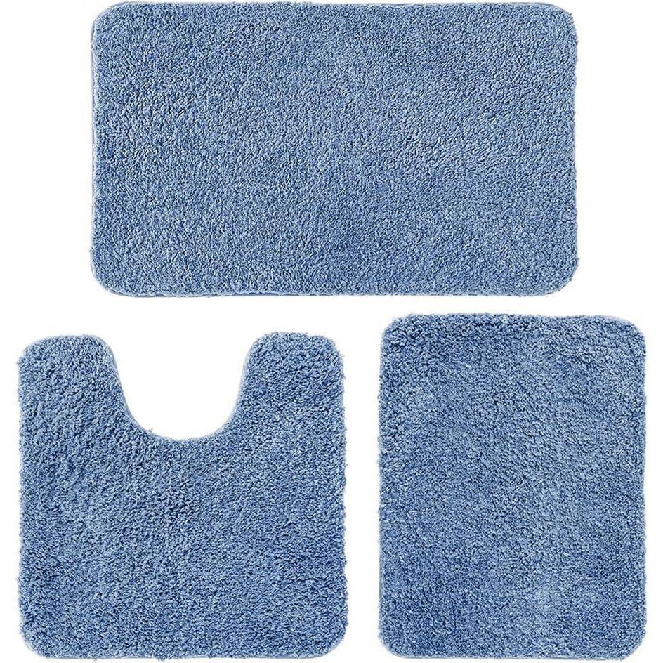 imageMIULEE Burnt Orange Bathroom Rugs Sets 3 Piece Including U Shaped Toilet Rug Soft Absorbent Bath Mats Set with Non Slip Rubber Backside Machine Washable 20quotx30quot16quotx24quotU 20quotx24quotBlue