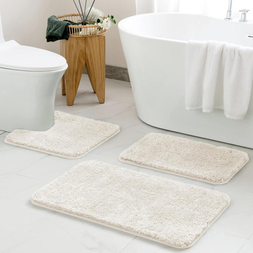 imageMIULEE Burnt Orange Bathroom Rugs Sets 3 Piece Including U Shaped Toilet Rug Soft Absorbent Bath Mats Set with Non Slip Rubber Backside Machine Washable 20quotx30quot16quotx24quotU 20quotx24quotIvory