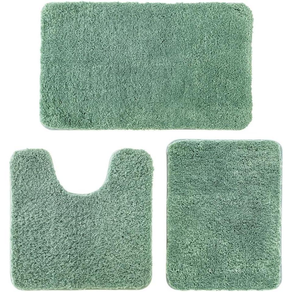 imageMIULEE Burnt Orange Bathroom Rugs Sets 3 Piece Including U Shaped Toilet Rug Soft Absorbent Bath Mats Set with Non Slip Rubber Backside Machine Washable 20quotx30quot16quotx24quotU 20quotx24quotSage Green