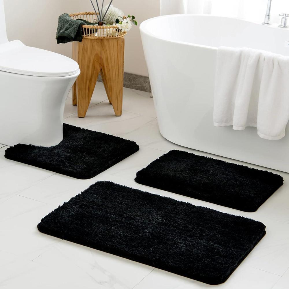 imageMIULEE Burnt Orange Bathroom Rugs Sets 3 Piece Including U Shaped Toilet Rug Soft Absorbent Bath Mats Set with Non Slip Rubber Backside Machine Washable 20quotx30quot16quotx24quotU 20quotx24quotBlack