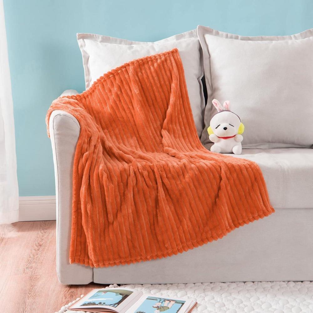 imageMIULEE Burnt Orange Fleece Blanket Durable Plush Fuzzy Extra Soft Warm Cozy Striped Flannel Fall Throw Blanket for Couch Sofa Bed 30quotx40quotBurnt Orange
