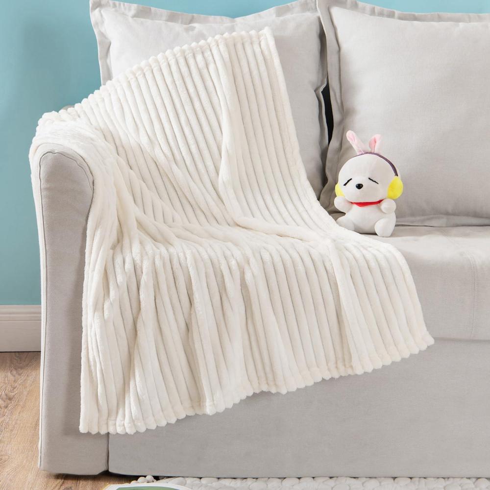 imageMIULEE Burnt Orange Fleece Blanket Durable Plush Fuzzy Extra Soft Warm Cozy Striped Flannel Fall Throw Blanket for Couch Sofa Bed 30quotx40quotCream White