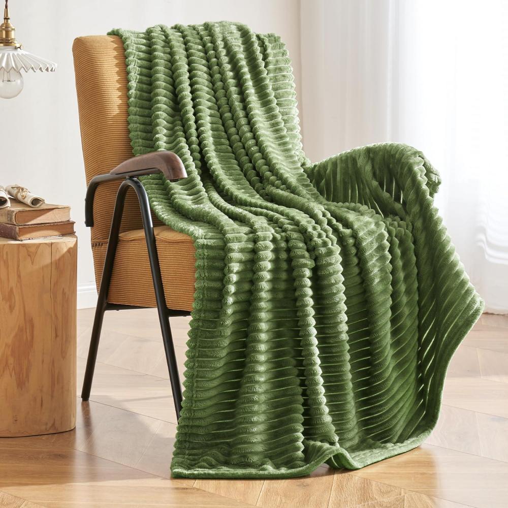imageMIULEE Burnt Orange Fleece Blanket Durable Plush Fuzzy Extra Soft Warm Cozy Striped Flannel Fall Throw Blanket for Couch Sofa Bed 30quotx40quotMoss Green