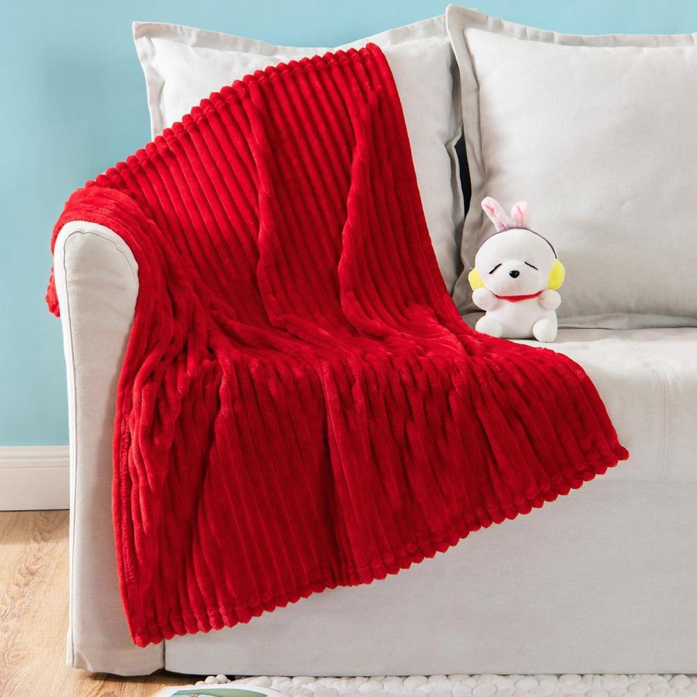 imageMIULEE Burnt Orange Fleece Blanket Durable Plush Fuzzy Extra Soft Warm Cozy Striped Flannel Fall Throw Blanket for Couch Sofa Bed 30quotx40quotRed