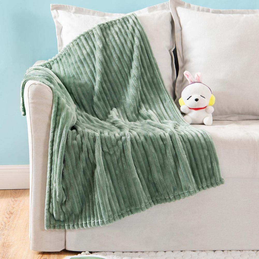 imageMIULEE Burnt Orange Fleece Blanket Durable Plush Fuzzy Extra Soft Warm Cozy Striped Flannel Fall Throw Blanket for Couch Sofa Bed 30quotx40quotSage Green