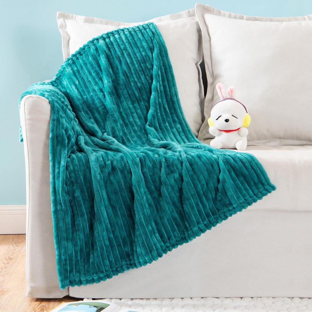 imageMIULEE Burnt Orange Fleece Blanket Durable Plush Fuzzy Extra Soft Warm Cozy Striped Flannel Fall Throw Blanket for Couch Sofa Bed 30quotx40quotTeal