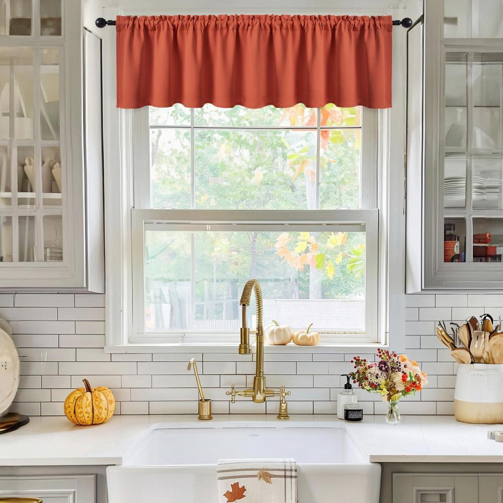imageMIULEE Christmas Blackout Window Valance for Bedroom Kitchen Bathroom Living Room Darkening Rod Pocket Curtain Valance Thermal Insulated Window Treatment 1 Panel 52 x 18 Inches Hunter GreenBurnt Orange