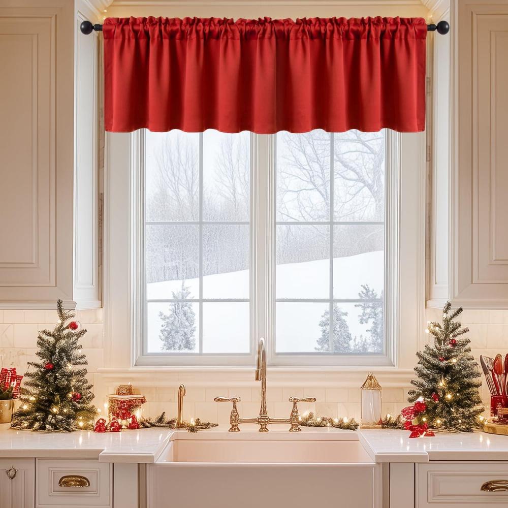imageMIULEE Christmas Blackout Window Valance for Bedroom Kitchen Bathroom Living Room Darkening Rod Pocket Curtain Valance Thermal Insulated Window Treatment 1 Panel 52 x 18 Inches Hunter GreenRed