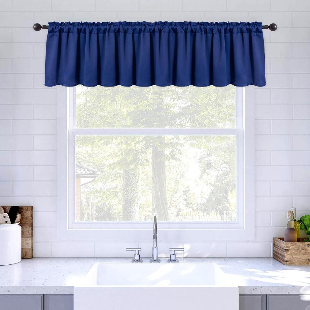 imageMIULEE Christmas Blackout Window Valance for Bedroom Kitchen Bathroom Living Room Darkening Rod Pocket Curtain Valance Thermal Insulated Window Treatment 1 Panel 52 x 18 Inches Hunter GreenNavy Blue