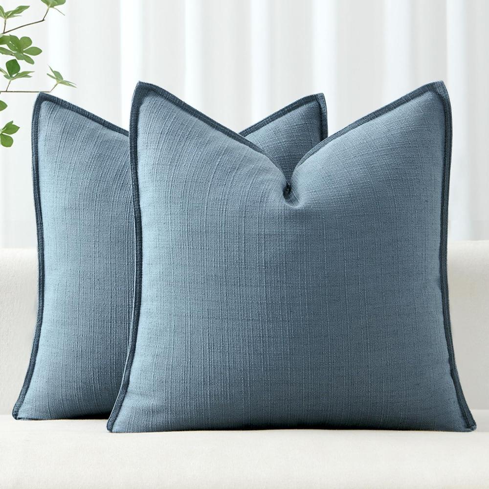imageMIULEE Christmas Decorative Pillow Covers 20x20 2 Pack Boho Farmhouse Neutral Throw Pillows for Couch Thick Textured Modern Linen Cushion Cases Sofa Bed Living Room Home Decor Dark GreenBlue