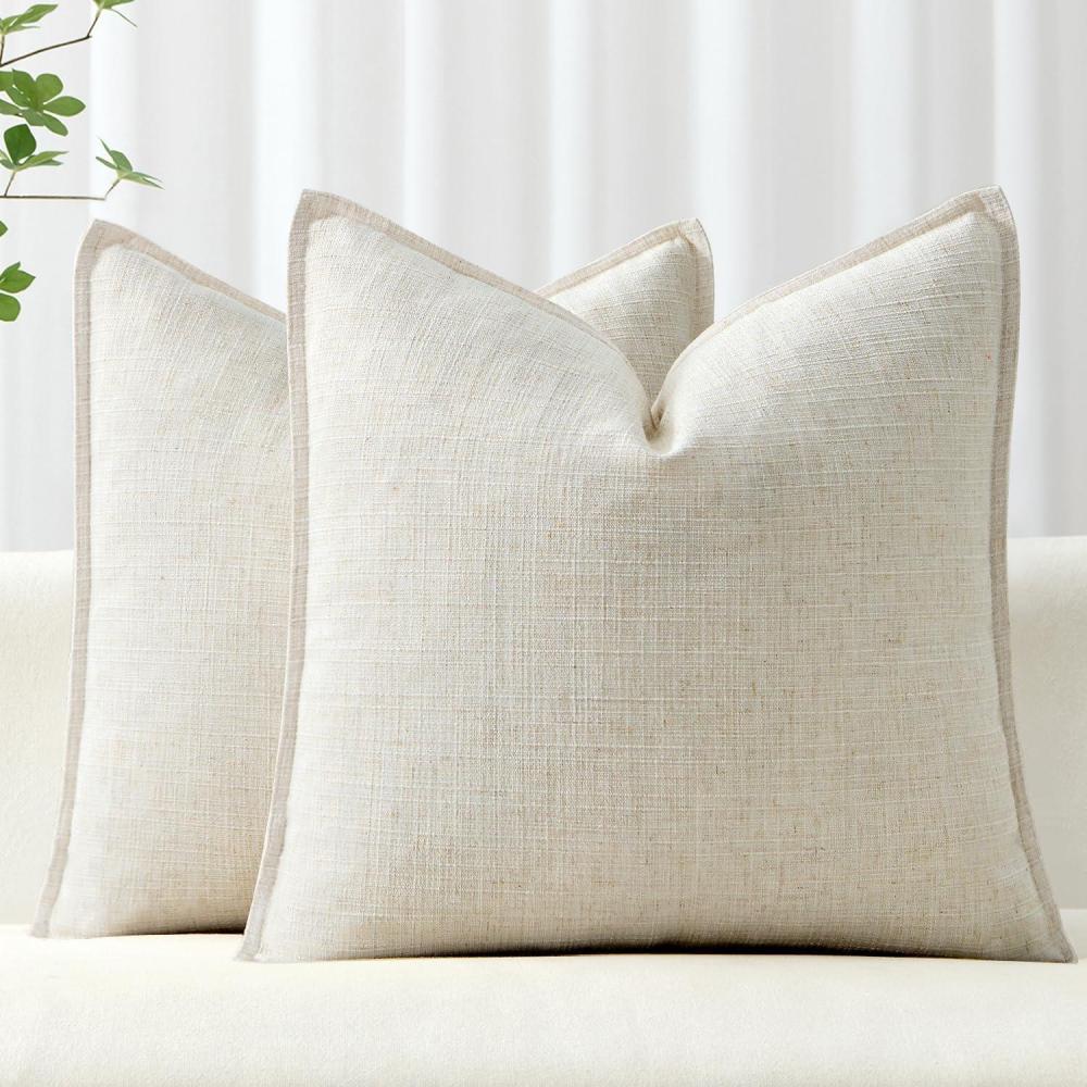 imageMIULEE Christmas Decorative Pillow Covers 20x20 2 Pack Boho Farmhouse Neutral Throw Pillows for Couch Thick Textured Modern Linen Cushion Cases Sofa Bed Living Room Home Decor Dark GreenCream White