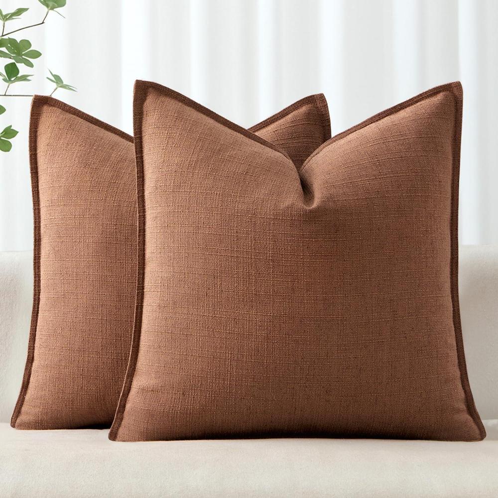 imageMIULEE Christmas Decorative Pillow Covers 20x20 2 Pack Boho Farmhouse Neutral Throw Pillows for Couch Thick Textured Modern Linen Cushion Cases Sofa Bed Living Room Home Decor Dark GreenRust