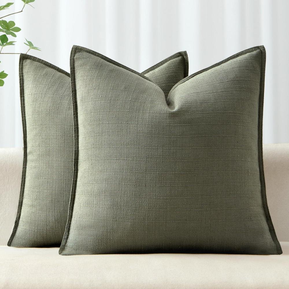 imageMIULEE Christmas Decorative Pillow Covers 20x20 2 Pack Boho Farmhouse Neutral Throw Pillows for Couch Thick Textured Modern Linen Cushion Cases Sofa Bed Living Room Home Decor Dark GreenOlive Green