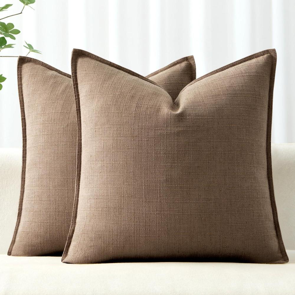 imageMIULEE Christmas Decorative Pillow Covers 20x20 2 Pack Boho Farmhouse Neutral Throw Pillows for Couch Thick Textured Modern Linen Cushion Cases Sofa Bed Living Room Home Decor Dark GreenCoco Brown