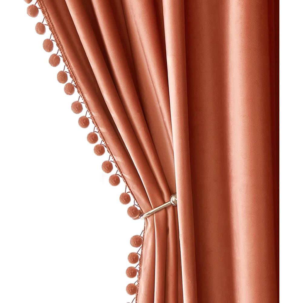 imageMIULEE Christmas Emerald Green Pom Pom Velvet Curtains for BedroomLiving Room Darkening Thermal Insulating 84 Inches Long Blackout Curtain with Rod Pocket for Girls RoomNurseryHome Theater Set of 2Burnt Orange