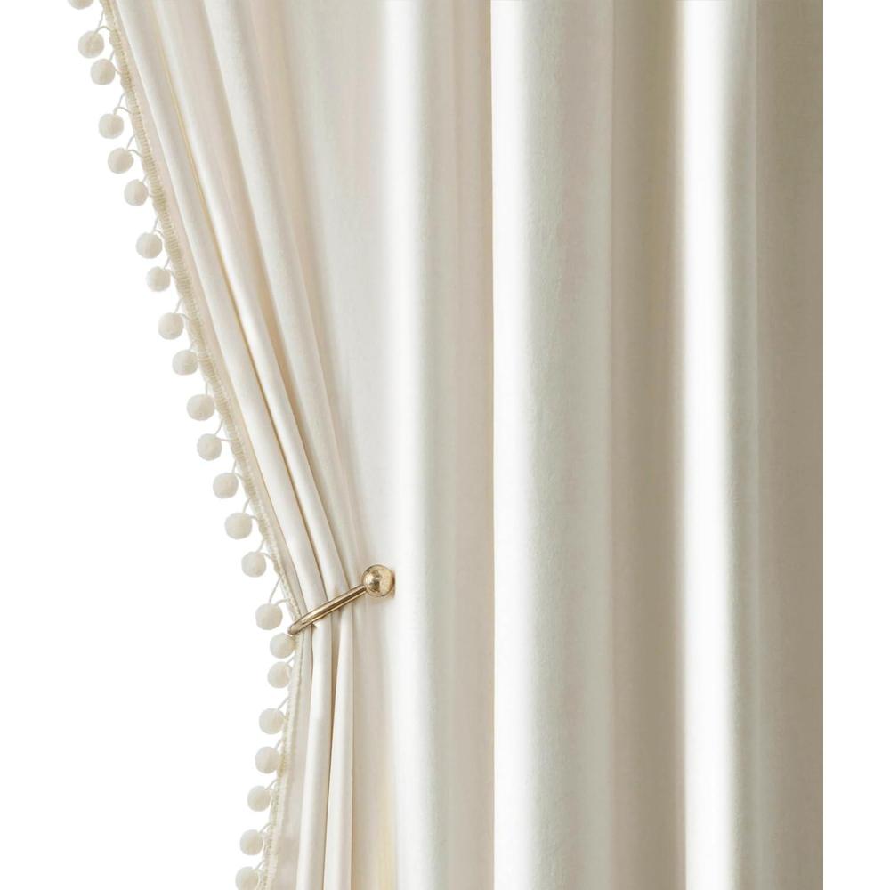 imageMIULEE Christmas Emerald Green Pom Pom Velvet Curtains for BedroomLiving Room Darkening Thermal Insulating 84 Inches Long Blackout Curtain with Rod Pocket for Girls RoomNurseryHome Theater Set of 2Ivory