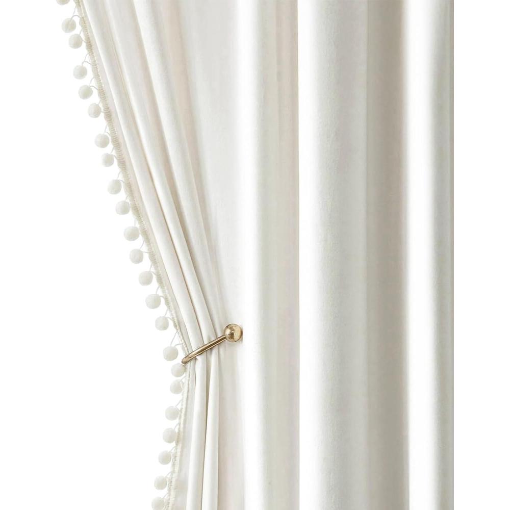 imageMIULEE Christmas Emerald Green Pom Pom Velvet Curtains for BedroomLiving Room Darkening Thermal Insulating 84 Inches Long Blackout Curtain with Rod Pocket for Girls RoomNurseryHome Theater Set of 2Pure White