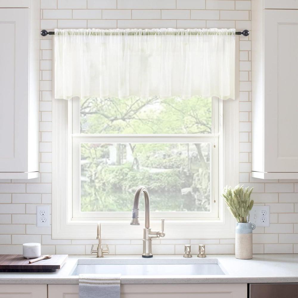imageMIULEE Christmas Half Window Sheer Curtain Valance Extra Wide Rod Pocket Voile Drape for Kitchen Cafe Bathroom Small Window One Panel 60 x 18 Inch Haute RedIvory