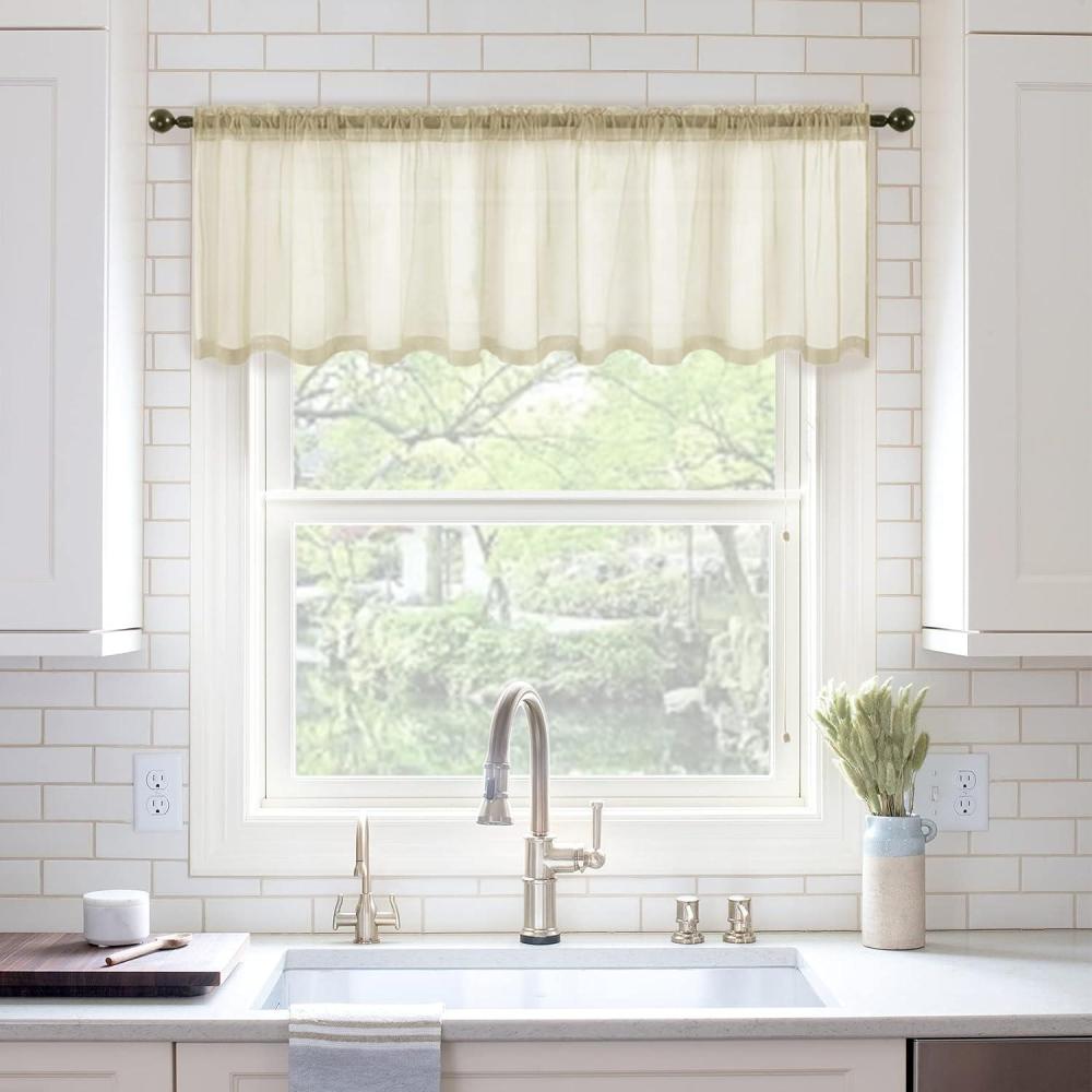 imageMIULEE Christmas Half Window Sheer Curtain Valance Extra Wide Rod Pocket Voile Drape for Kitchen Cafe Bathroom Small Window One Panel 60 x 18 Inch Haute RedBeige